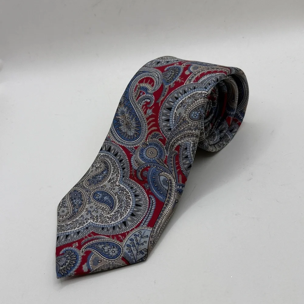 Christian Dior Monsieur Elegant Red Blue Paisley Tie Silk Work Business
